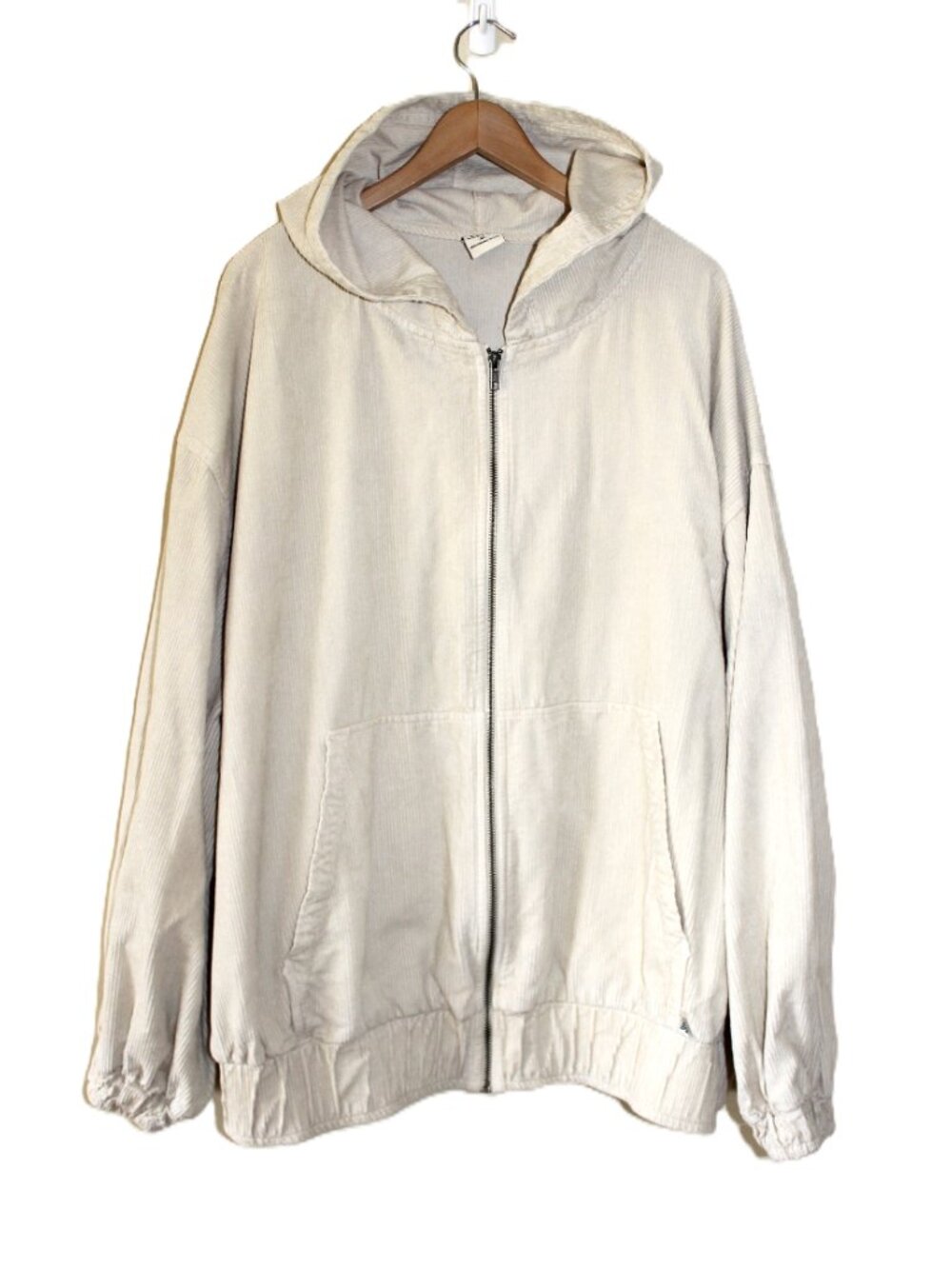 LUCY & YAK Wesley Corduroy Oversized Hooded Jacket in Stone (XL)